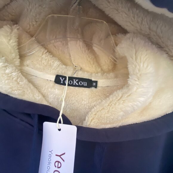 Blue Sherpa Lined Hoodie size Medium Winter Warm Cozy - Picture 6 of 10